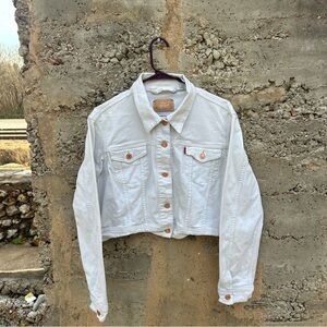 Levi's Women’s White Cropped Trucker  Denim Jacket XL
